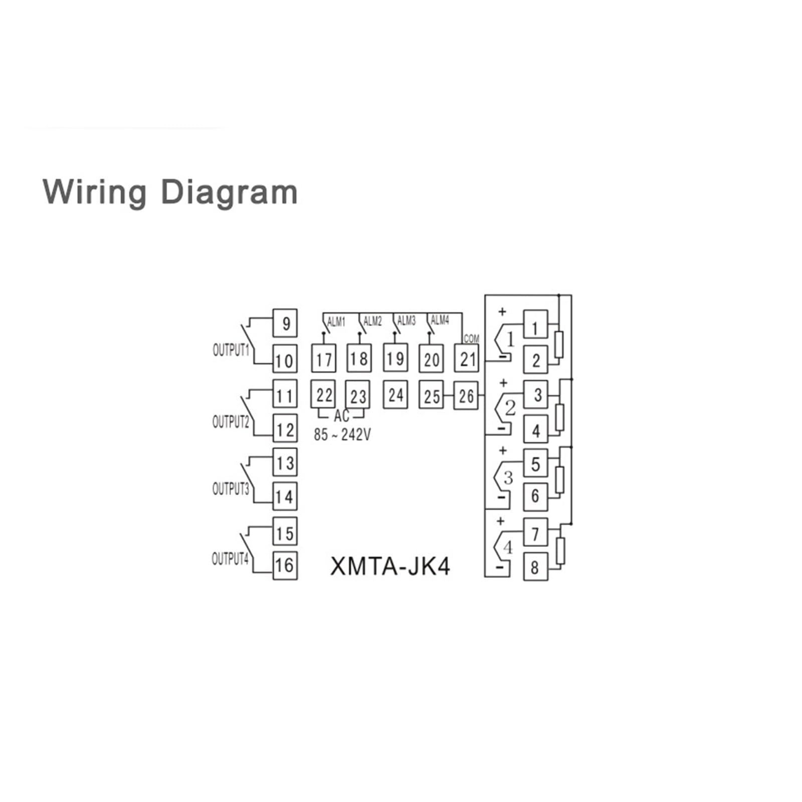 Controlador de Temperatura Pid de 4 Canales XMTA-JK4/408/418G, 220 V, Salida de relé SSR de 96 mm.(SSR Output 1 Alarm)