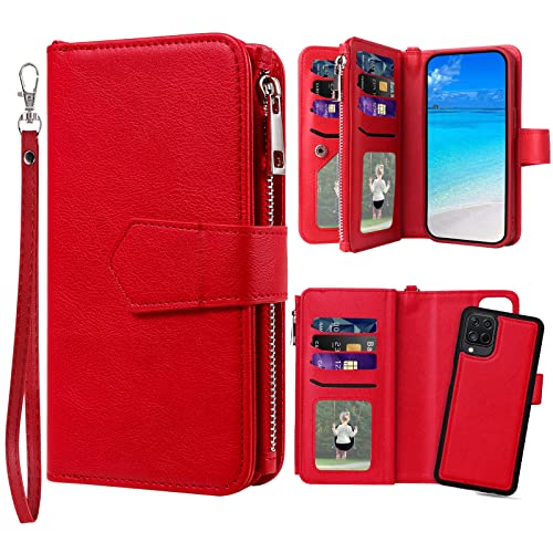 Étui pour Galaxy A12 5G en cuir PU rouge, l'élégance d'un design flip folio raffiné