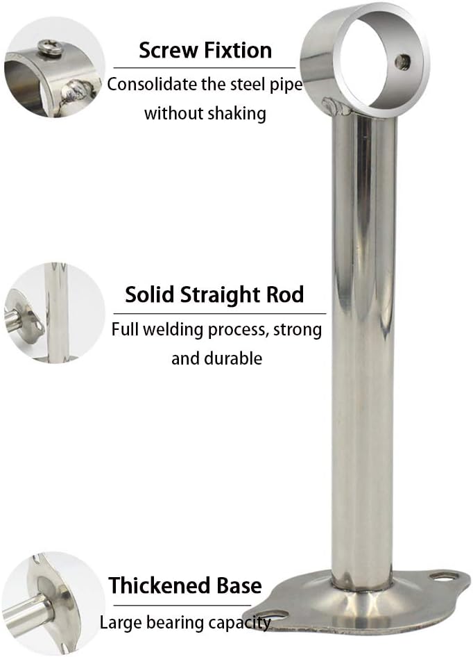 4 Pcs Ceiling Mount Bracket, Stainless Steel Wardrobe Pipe Bracket Shower Curtain Closet Rod Lever Rail Support Holder Pipe Flange Socket