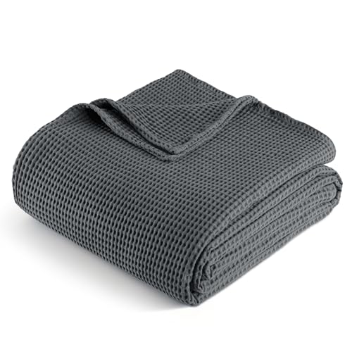 Exclusivo Mezcla 100% Baumwolle Decke Waffeldecke als Bettüberwurf, Weiches Leichtes und Atmungsaktives Baumwolldecke Tagesdecke für Sofa und Bett, Alle Jahreszeiten, 150x200 cm, Dunkelgrau