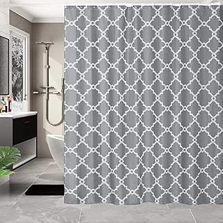 WELTRXE Shower Curtains Mold-free Mildew Resistant Bath Curtain Washable Waterproof Polyester Fabric Bathroom Curtains with 12 Hooks, 180 x 180 cm, Grey