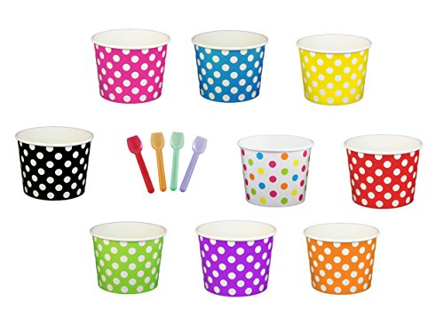 Black Cat Avenue Paper Ice Cream Cups with Spoons Combo, Polka Dot, Mix, 16 Ounce, 50 Pack
