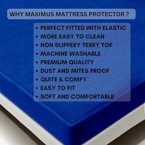 Image of Maximus Premium Double Bed Waterproof Mattress Protector Cover | Breathable Terry Cotton Bed Protector, Double Bed (72 X 60, Royal Blue)