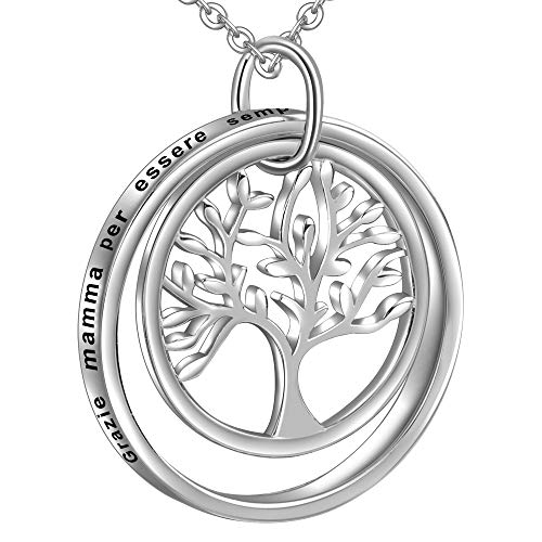 ISPIRAZIONE: Meraviglio rappresentazione dei propri legami familiari e del bene che vuoi alla mamma, è un ciondolo a forma di albero genealogico appeso ad un anello scorrevole. Perfetto da offrire per il compleanno, Natale, festa della mamma o altre occasioni