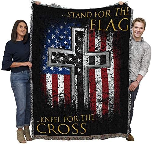 Pure Country Weavers Stand for The Flag Kneel for The Cross Blanket - Religious Patriotic Blanket Throw Woven from Cotton - Made in The USA (72x54)
