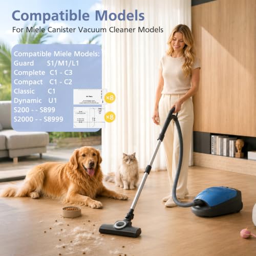 Image of 8 Pack AirClean Filters & Motor Protection Filters Compatible with Miele Classic C1, Compact C1 /C2, Complete C1 /C2 /C3, and S Series S241,S227,S240,S270,S290,S300i,S400,S500,S700,S2,S4,S5,S6,S8 Vacuums
