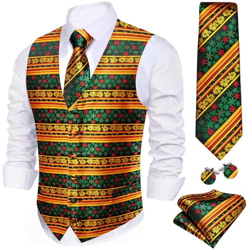 Image of Barry.Wang Mens Red /Green Christmas Suit Vest Holiday Xmas Waistcoat Tie Set Party Tuxedo