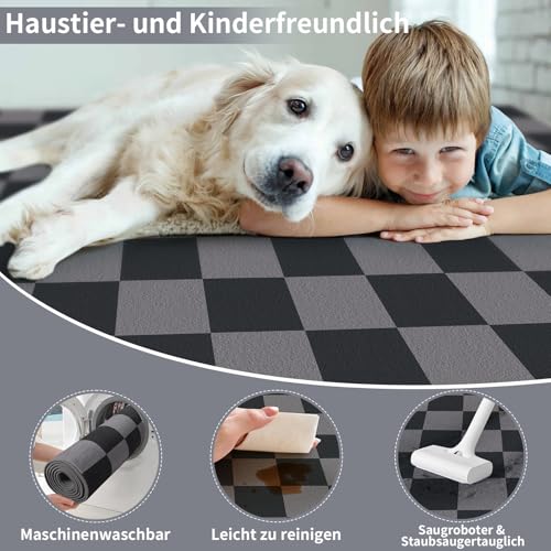SOANNY Alfombra salón Pelo Corto súper Suave patrón Cuadros Lavable Antideslizante para salón Dormitorio habitación Infantil Comedor Oficina Negro-Gris 120x170 cm - imagen 2