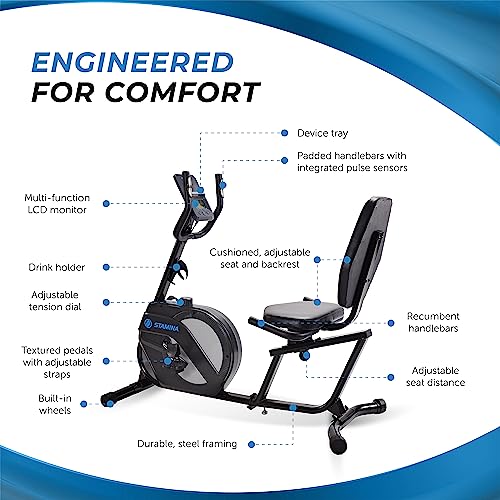 Stamina Recumbent Exercise Bike 1346 - Exercise Bike With Smart Workout App - Recumbent Exercise Bike For Home Workout - Up To 250 Lbs Weight Capacity #TOP4
