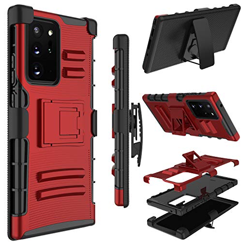 Yunerz Galaxy Note 20 Ultra Case, Holster Heavy Duty Shockproof Full-Body Protective Hybrid Case Cover with Swivel Belt Clip and Kickstand for Samsung Galaxy Note 20 Ultra 6.9inch (Red)