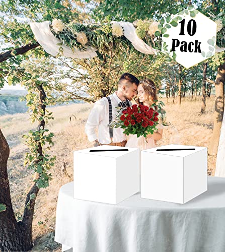 Image of SietDESEO 10 Pcs White Card Box with Slot Money Gift Card Box Holder for Party Wedding Reception Birthday Graduation Bridal Shower Baby Shower Diaper Raffle Box