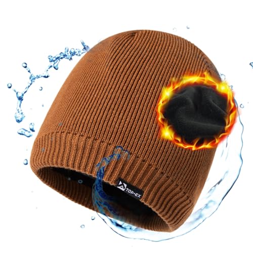 Image of Oversized L /XL /XXL DryKnit Waterproof Merino Wool Blend Beanie Fleece Lined Knit Hat for All-Weather Winter