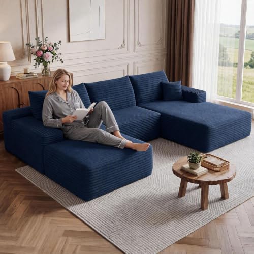 Image of Boneless Cloud Sectional Couch Modular Sofa with Ottoman for Living Room
