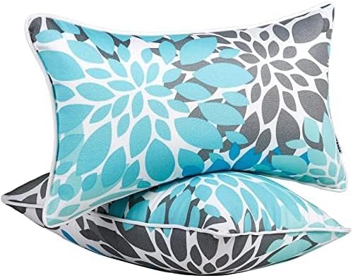 Outdoor Lumbar Pillows - Decorative Pillows with Insert Included Set of 2 Outdoor Pillows for Patio Furniture 12x20 Inch Light Blue 12×20 Inch