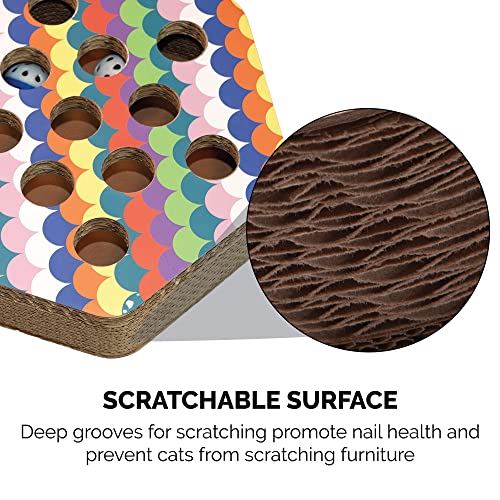 Image of Furhaven Pet Furniture for Cats and Kittens - Tiger Tough Hexagon Corrugated Cat Scratcher Interactive Busy Box Pet Toy with Catnip, Rainbow Scales, One Size