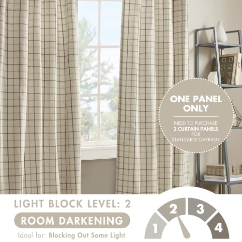 Image of Madison Park Plaid Curtain Thermal Insulated, 1 Panel, 50x84 Natural