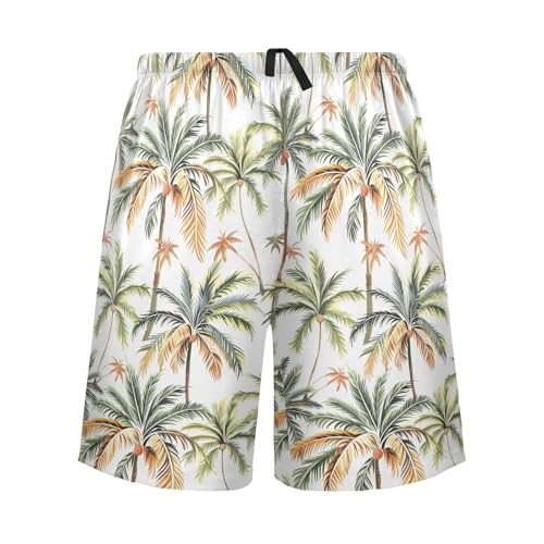 senya Palm Tree Green Mens Pajama Shorts Soft Pants Lounge Sleepwear Bottoms with Drawstring & Pockets