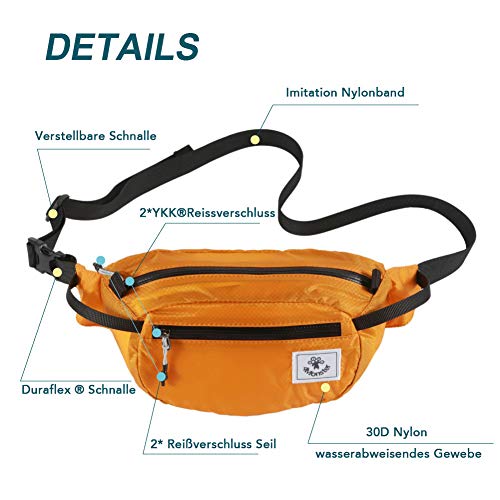 4Monster 2L Gürteltasche Wasserabweisend, Tragbare Bauchtasche Ultraleicht, Portable Hüfttasche für Damen Herren Outdoor Sport Reise Wandern (Orange, 2L)