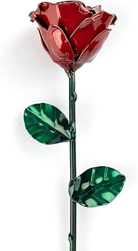 Miniatura 3 de Forging Art Bcn Hand Forged Eternal Wrought Iron Rose - Gift for Mother's Day, Valentine's Day, 6th Year Wedding Anniversary (RedGreen)