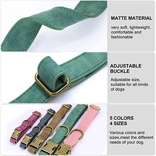 PET ARTIST Leder Hundehalsband personalisiert,gerolltes Leder Hundehalsband mit Namensschild,verstellbare und weich gepolsterte Hundehalsbänder für mittlere,kleine,große Hunde,Grün,M