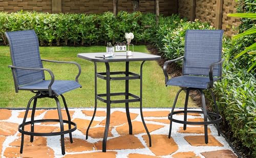 Shintenchi 3 Piece Patio Swivel Bar Stools Set, Outdoor Patio Bar Table and Chairs Set, All Weather Bar Height Chairs Set of 2, High Top Bistro Set Furniture for Balcony, Backyard, Garden, Deep Blue