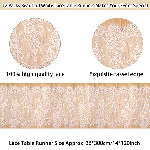 12 Packs Lace Table Runner 14 X 120 Inch White Floral Vintage Table Runner Chair Sash Romantic Table Runners For Rustic Boho Wedding Table Decor Birthday Party Bridal Baby Shower Decorations #TOP3