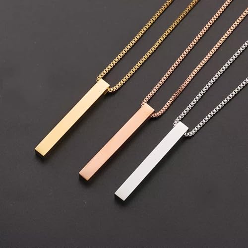 Aa Happy Store Men Bar Pendant Necklace Stainless Steel Box Chain Pendant Necklace For Men Jewelry #TOP1