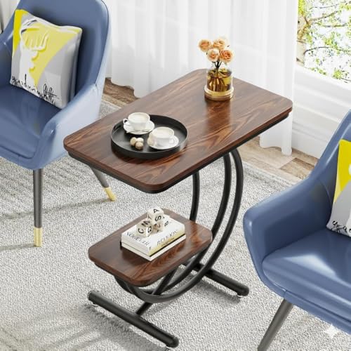 Image of Coffee Table for Living Room End Table Beside Table with Metal Legs Small Accent Tables Snack Table Nightstand for Multipurpose Square Tables (Brown Black)