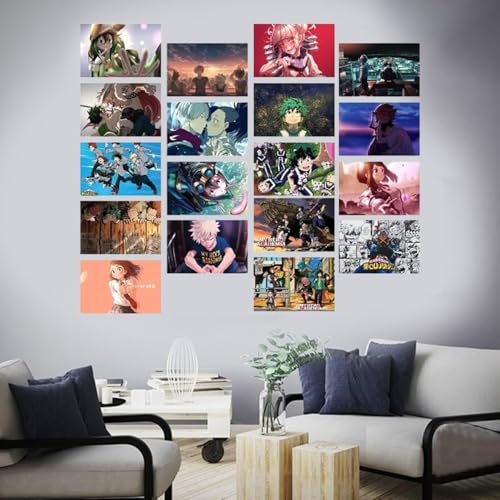 Image of ATEVON My Hero Academia Anime Wall Poster Set - Pack of 18 Unframed 6x4 Inch Prints Featuring Izuku Midoriya Shoto Todoroki Bakugo Ochaco and More | Anime Wall Collage Kit for Bedroom Dorm Decor