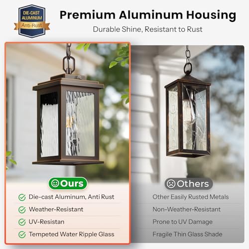 Image of Gleamz Outdoor Wall Light with GFCI Outlet, ORB Dusk to Dawn Outdoor Lighting & Dusk to Dawn Outdoor Pendant Light with Adjustable Chain, Oil Rubbed Bronze(Gold Trim)