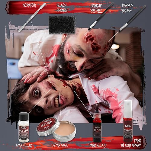 Festicy Halloween Spezialeffekt Make Up Set, Kunstblut, Narbenwachs & mehr – Ansicht 5
