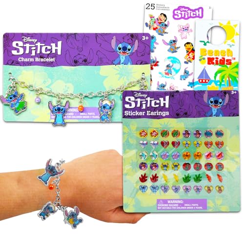 Lilo and Stitch Jewelry Set for Girls - Bundle with Stitch Charm Bracelet, Earrings, Stickers, More | Lilo and Stitch Bracelet Set for Kids