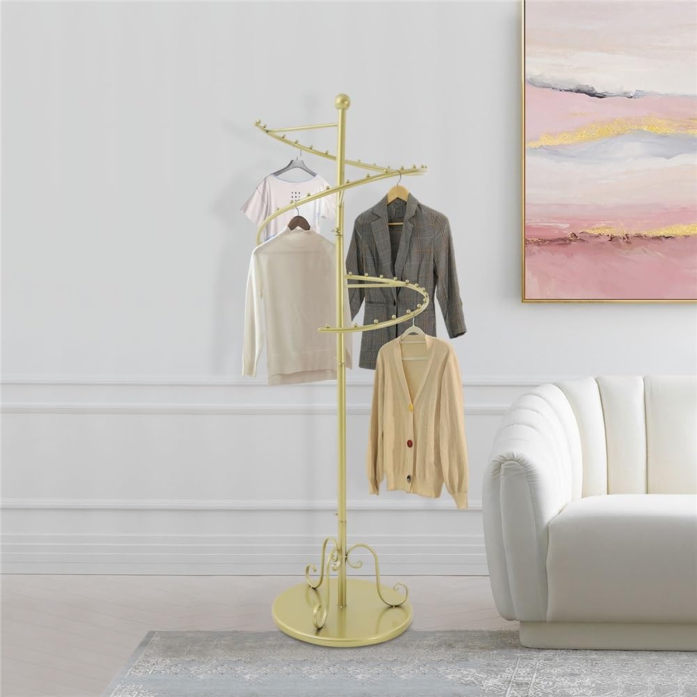 Garderobenständer stabil Spiralförmiger, drehbarer Garderobenständer, 152,4 cm hoher, goldener Ständer, Rahmen aus Kohlenstoffstahl und Eisen, ideal zur Aufbewahrung von Kleidung für Wohnzimmer, Schla