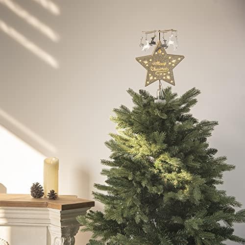 EAMBRITE Christmas Star Tree Topper Pre-lit Golden Star Tree Topper with Flying Reindeer Decorations Plug in for Indoor and Outdoor Décor - Warm White Led