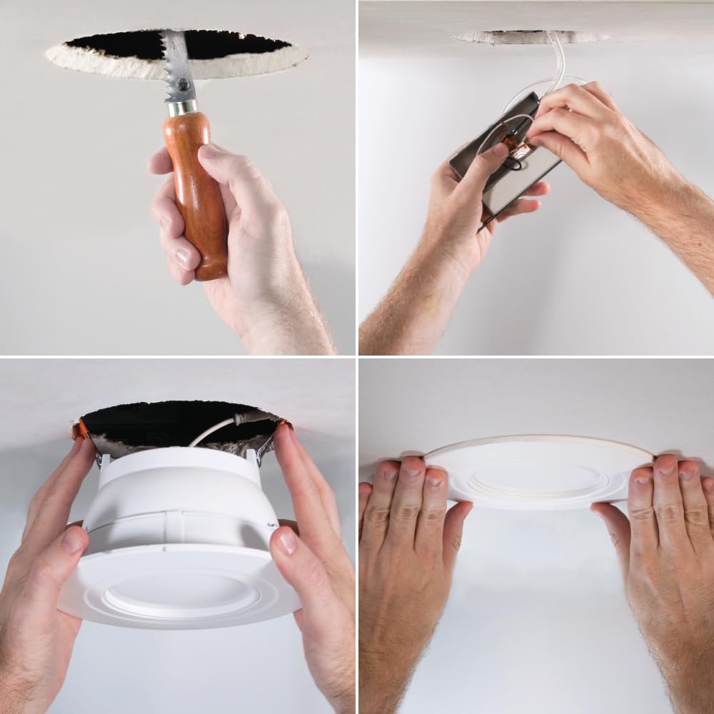 HALO RA 6 inch Integrated Recessed Ajustable Gimbal LED Light Kit, Canless, Selectable CCT (2700K, 3000K, 3500K, 4000K, 5000K), 600 Lumens White