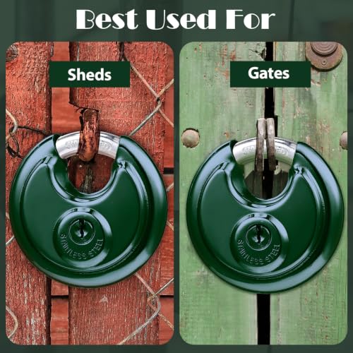 Image of Chumia 16 Pack Padlocks Keyed Alike, Stainless Steel 2-3 /4 inch Wide, 3 /8 inch Shackle Disc Locks for Outdoor, Storage Units, Garages, Gym Lockers(Dark Green)