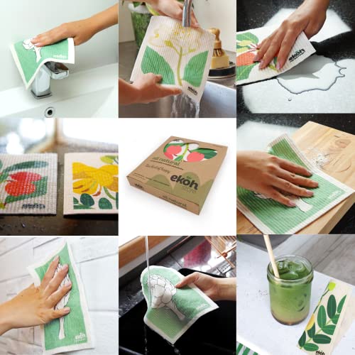 Image of EKOH Swedish Dishcloths for the Kitchen - 12 Pack Cleaning Cloths for the Home - 100% Biodegradable Dish Cloths a Paper Towel and Plastic Sponge Alternative (Scandi Botanical, Scandinavian) | Eco Friendly Reusable, Super Absorbent Biodegradable Cellulose Sponge, Paper Towel & Plastic Sponge Alternative
