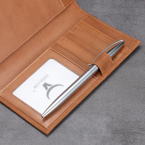 Image of HISCOW Soft Leather Checkbook Cover & Card Holder with Divider - Italian Calfskin (Vintage Brown)