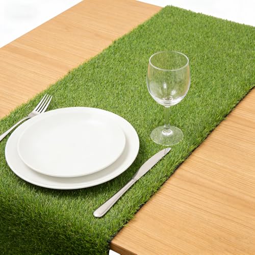 COOLGRASS Artificial Grass Table Runners Debris-Free Fake Grass Shed-Free Turf Table Runner for Wedding Party Golf Themed Party Birthday Banquet Baby Shower Home Decor 12*36 Inches