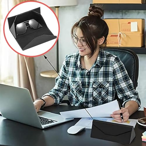 Image of OKU 1 Foldable Sunglass Case Faux Leather Eyeglass Case Pack of 1 | Magnetic Lock Cover | Hard Shell box Portable Protection Case Spectacles Goggles for Men Women Foldaway Slim Eyewear Cover