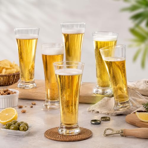 Image of WRINGO Beer Glasses Set of 6, 400ML Glass Mug with Handle, Large Big Heavy Mugs for Freezer, Multipurpose Mugs, Dishwasher & Microwave Safe (BR-03)