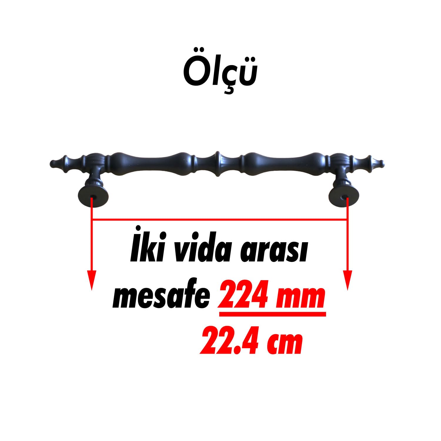 Badem10 Şehzade Kulp Mobilya Mutfak Dolabı Çekmece Dolap Kulpları Kapak Kulpu Kulbu Siyah 224 mm Metal