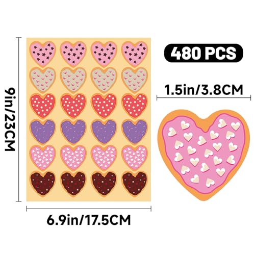 Valentine Candy Heart Stickers 480Pcs Valentines Day Stickers for Kids, Valentines Stickers Heart Dessert Stickers 1.5 Inch Heart Shaped Stickers for Envelope Seal, Valentines Day Decorations