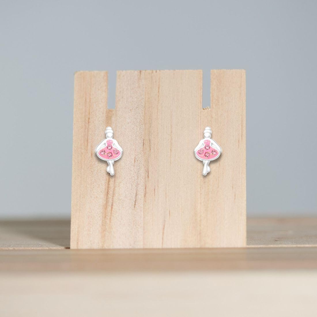 Orecchini a bottone ballerina rosa con confezione regalo - argento sterling