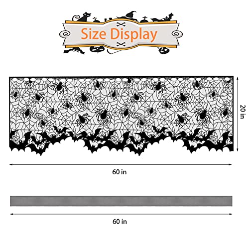 Lucleag 3Pcs Halloween Black Lace Spider Web Bat Lampshades Cover, 20X60 Inch Black Lace Lampshade Cover With Ribbon For Halloween Party Decorations Party Supplies Indoor Decor Supplies Gifts #TOP6