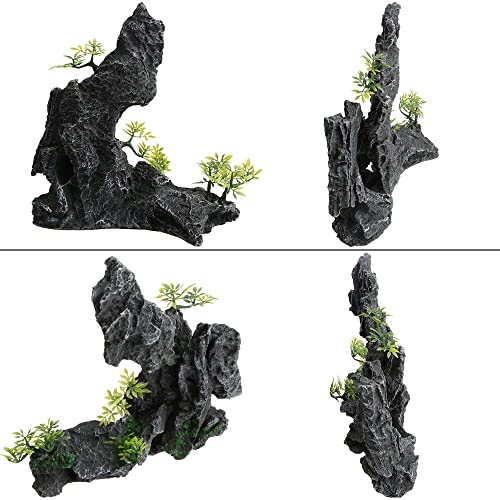 Image of Saim Large Aquarium Mountain View Stone Ornament, Resin Rockery Fish Hiding Cave Aquarium Decoration for Amano Shrimp Cichlid to Play,Hide and Rest Fish Tank Landscape Decoration