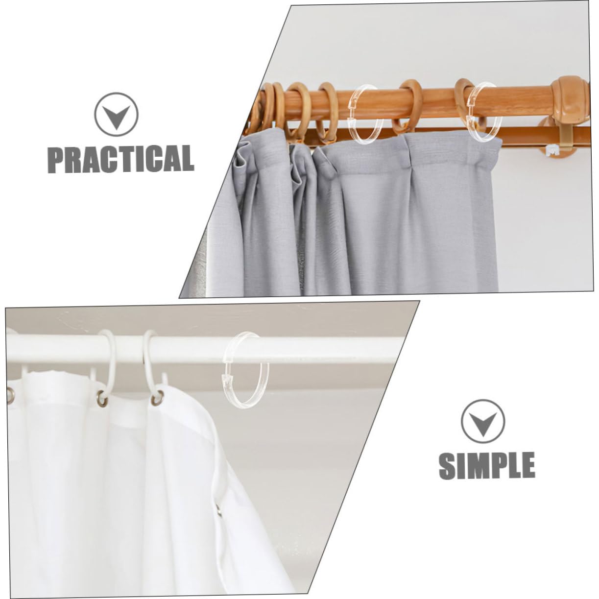 OUNONA 3sets 10pcs Transparent Curtain Rings Easy Snap Closure Shower Curtain Hooks and Home Decor Flexible Safe and Elegant Design 10pcs*3