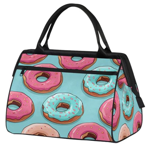 Travel Duffel Bag for Women, Watercolor Donut Pattern Weekender Overnight Bag Carry on Beach Swim Bags Dance Bag Airlines Approved Personal Item Travel Bag for Yoga, Sports, Hospital