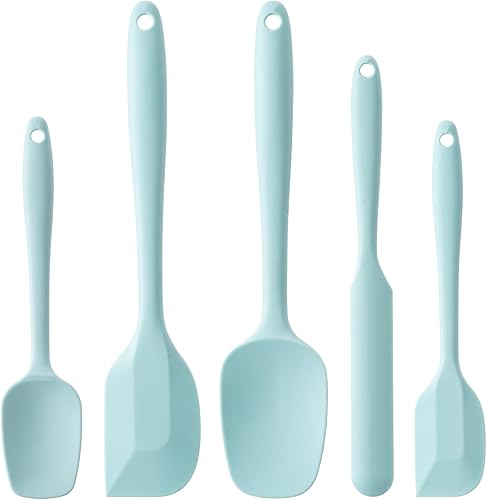 Juego de espátulas de silicona, 5 espátulas de goma de grado alimenticio para hornear, cocinar y mezclar, resistentes al calor, antiadherentes,
