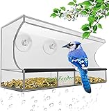 antom Premium Futterspender Vogel Vogelhaus mit Stander mit Abnehmbarem Tablett, Ablasslöcher und 3 Saugnäpfe - Groß, Transparent